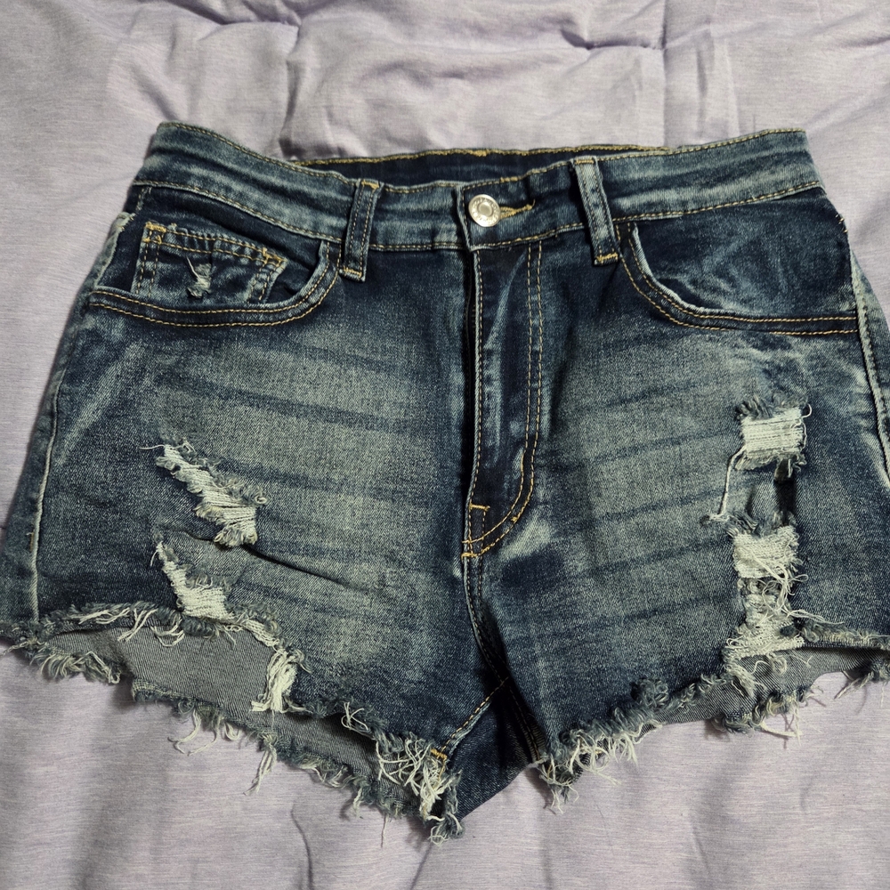 SHEIN Blue Distressed Jean Shorts